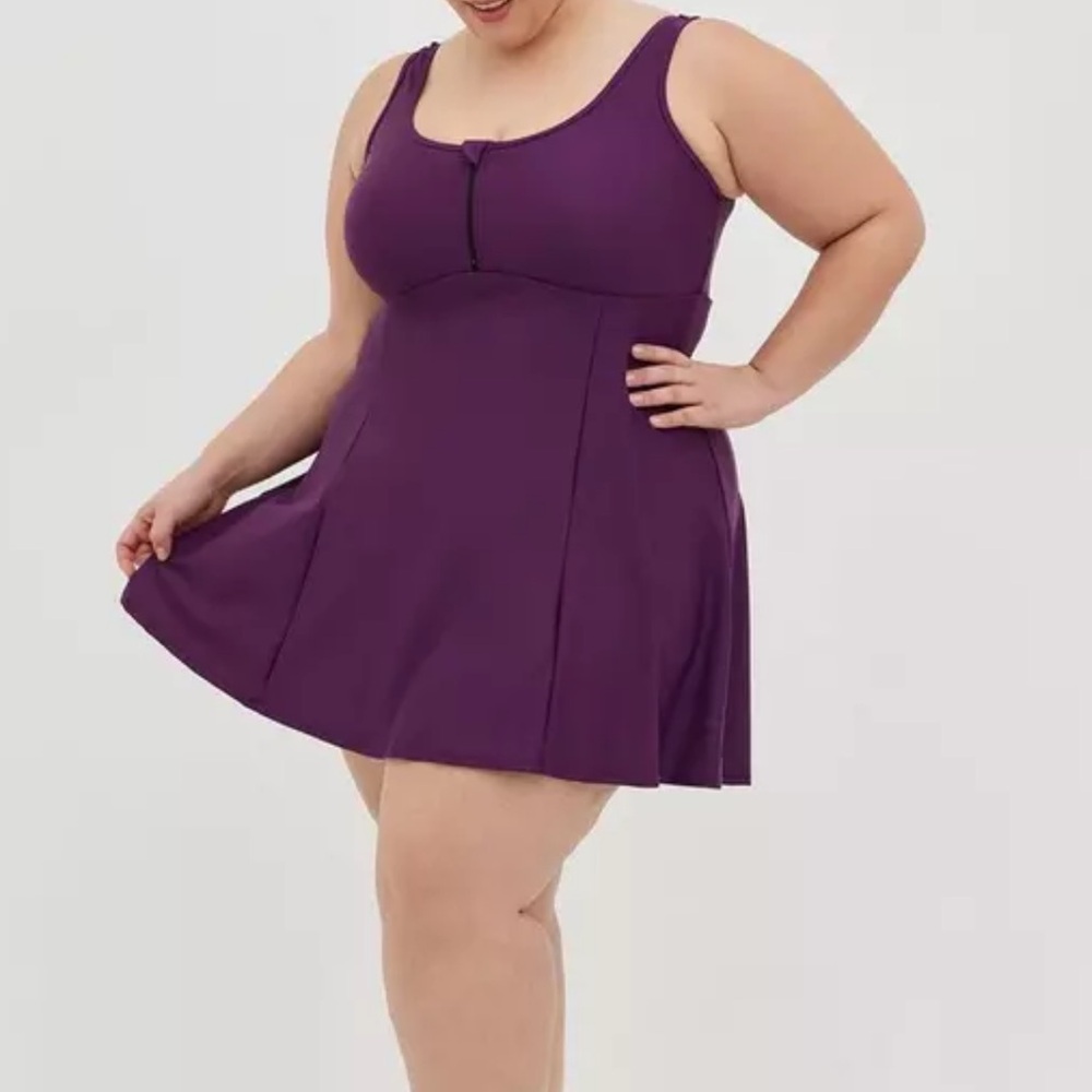 Wireless Long Zip-Front Swim Dress With Short